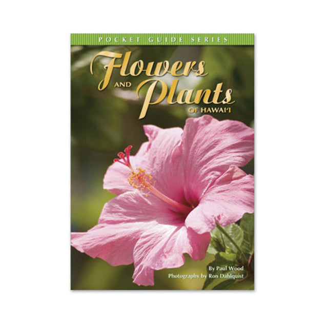Book cover of 'Flowers and Plants of Hawaii' with a pink flower on a green background