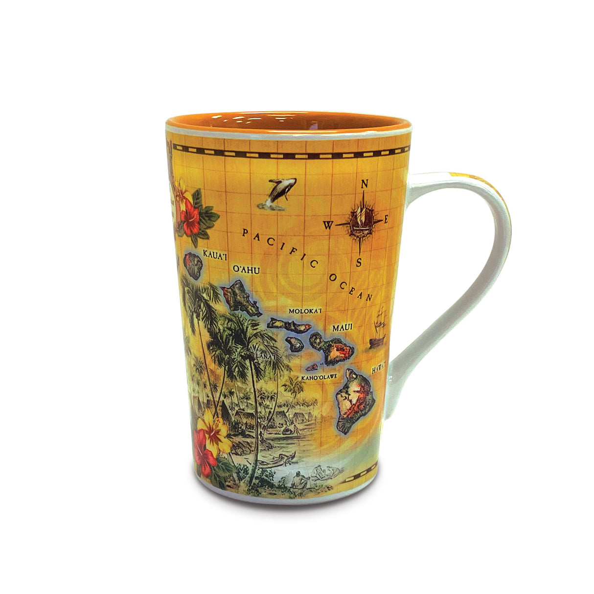 Colorful mug with a map design on a white background