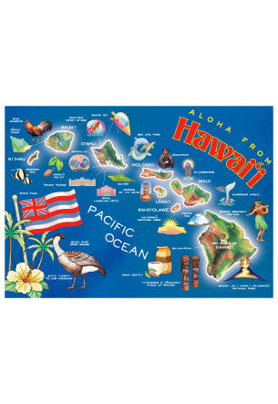 Map of Hawaii with various icons and text on a blue background