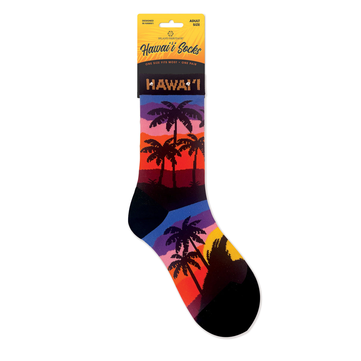 Colorful sock with palm tree design on a white background