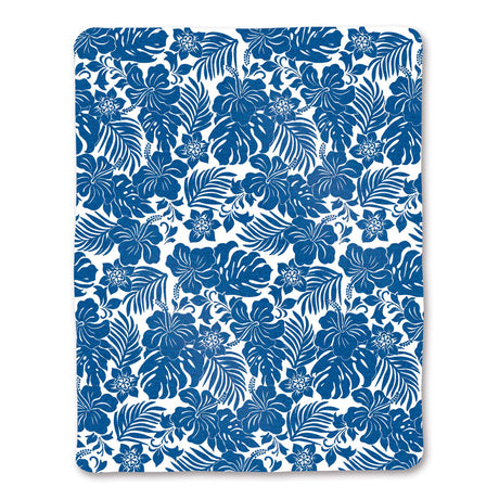 Blue floral pattern blanket on a white background