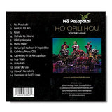 Back cover of a music album with tracklist and cover image of three people on stage.