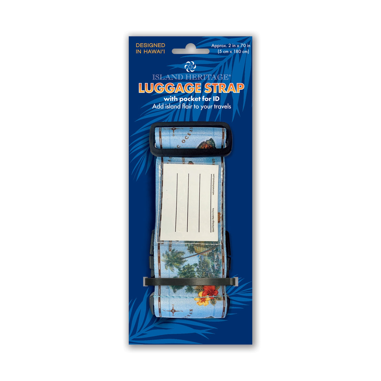 islands hawaii blue luggage strap packaging