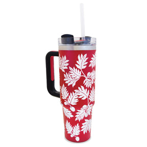 30 oz. Tumbler, Ulu Red, showcasing the secure straw and ergonomic grip for easy carrying
