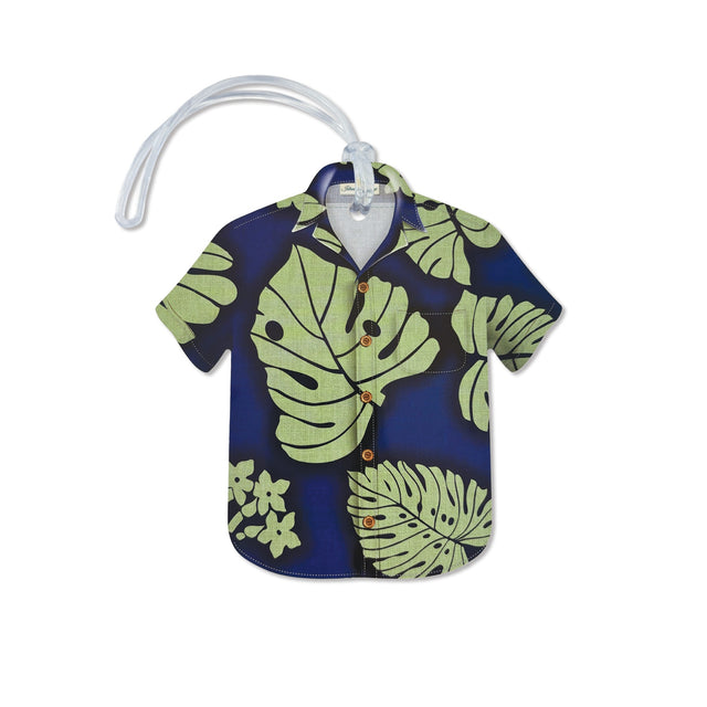Close-up of the clear 8-inch strap included with the Aloha Shirt Luggage Tag, Aloha Monstera Blue, for secure attachment