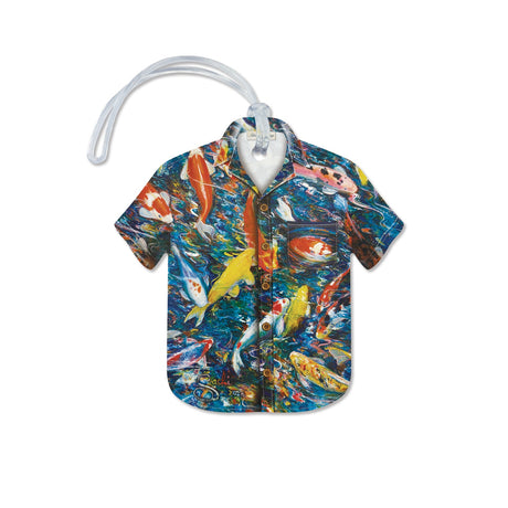 Aloha Shirt Luggage Tag, Koi Fish 1 by Karla Sachi Conway, showcasing a vibrant koi fish design