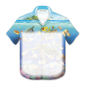 Aloha Shirt Magnetic Notepad, Ocean of Friends, showcasing the durable magnetic backing for easy attachment