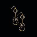 Gold ukulele Earrings with Black Pearls, showcasing their unique design and lightweight structure