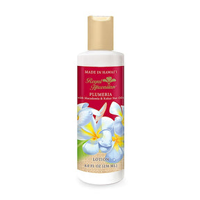 Royal Hawaiian Plumeria Lotion bottle, featuring elegant floral packaging and branding