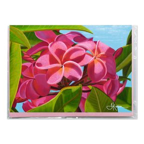 Colorful painting of pink flowers with green leaves on a white background