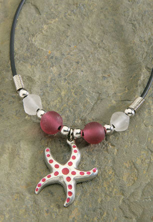 Hawaii starfish charm necklace with rubber cord and beads