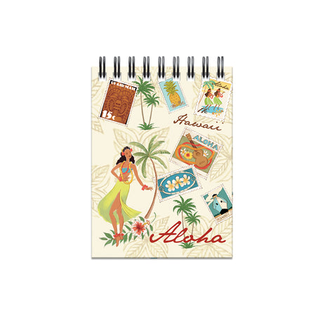 A spiral note book with Hawaii vintage hula theme.