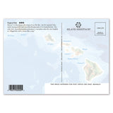 Back of a postcard with hawaii map illustration and 'Island Heritage' branding